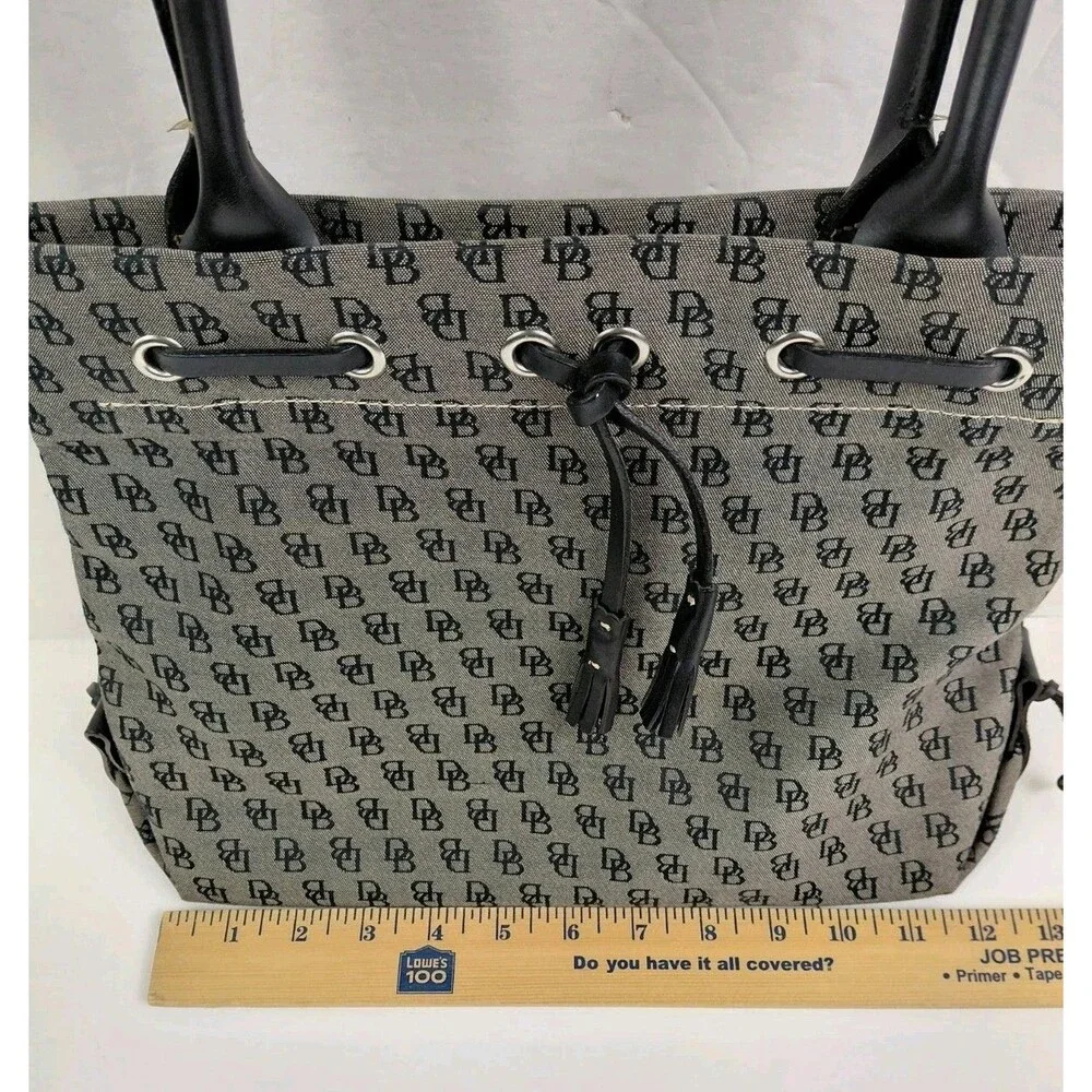 Vintage Y2K Dooney & Bourke Gray Black Monogram Handbag Canvas Leather